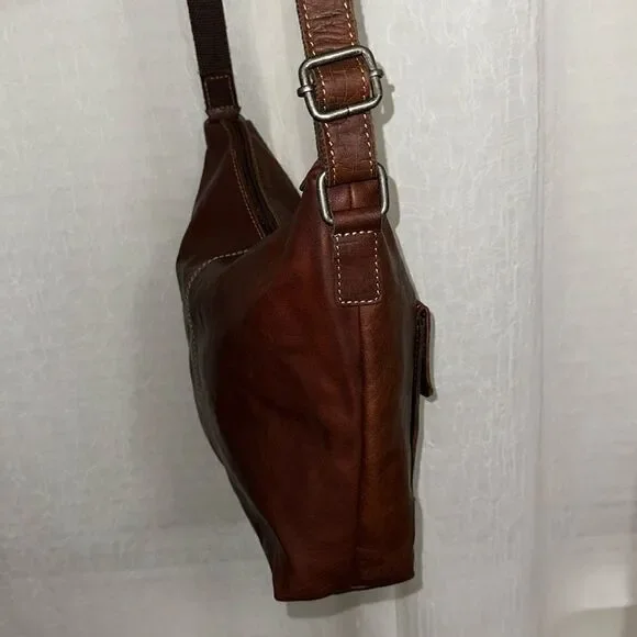 Rare Jack Georges Medium Brown Genuine Leather Vintage Messenger Crossbody Bag